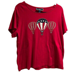 Karen Scott Red Short Sleeved T-shirt with Hot air balloons size 2X